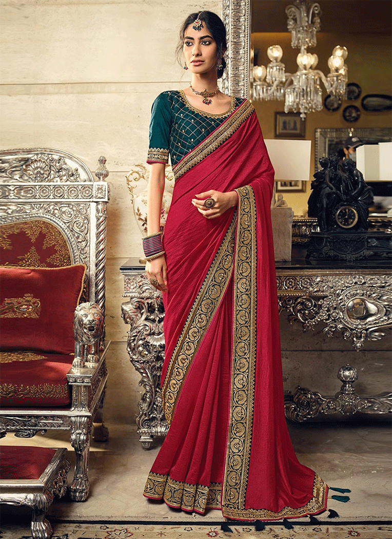 Buy MySilkLove Sweet Maroon and Blue Designer Silk Saree Online