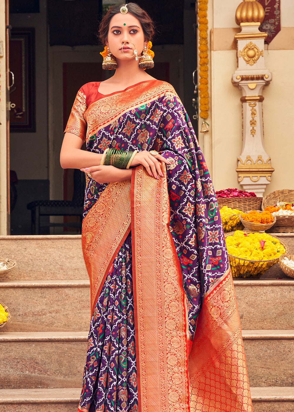 Buy MySilkLove Strikemaster Purple Woven Banarasi Patola Silk Saree Online