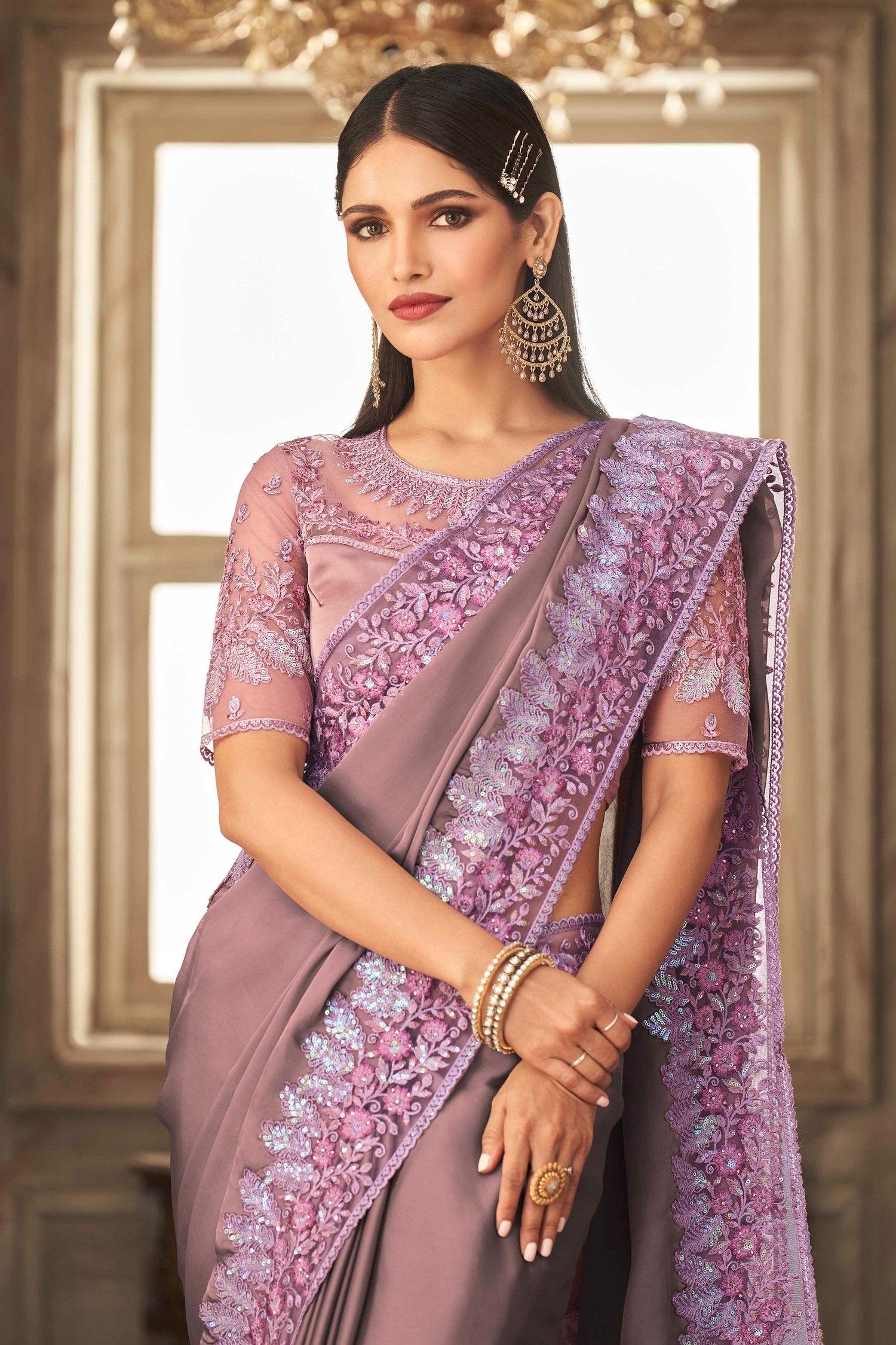 MySilkLove Brandy Rose Purple Designer Silk Saree