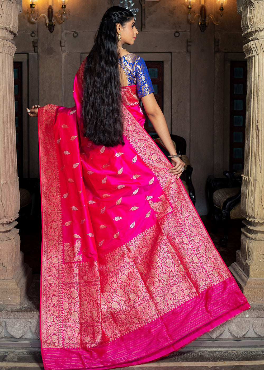 Buy MySilkLove Persian Rose Pink Hand Woven Katan Pure Silk Saree Online