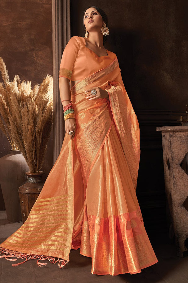 MySilkLove Apricot Orange Organza Saree