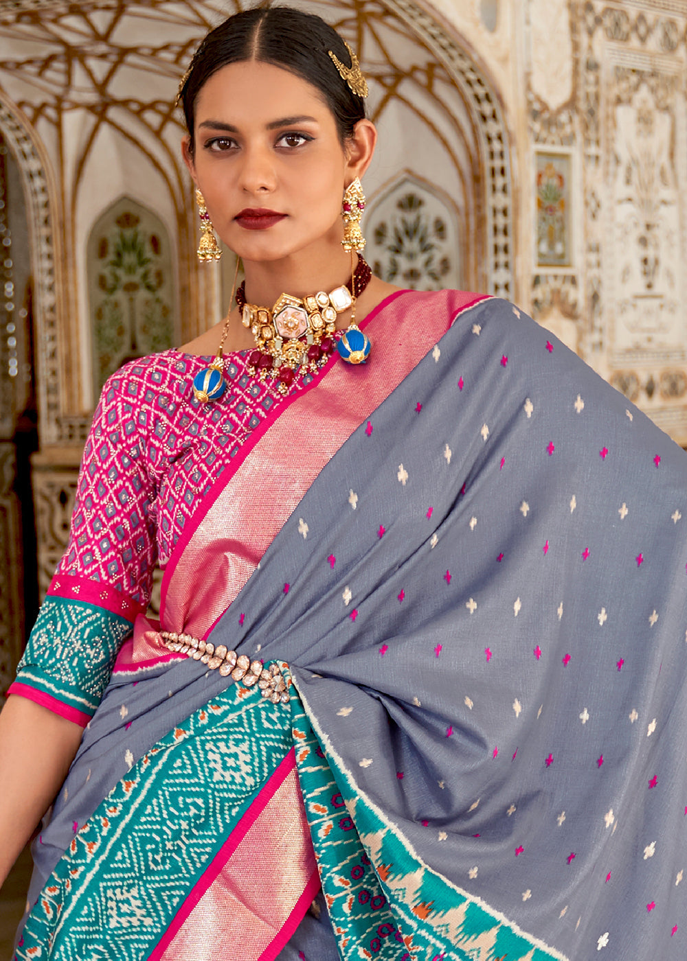 Buy MySilkLove Waterloo Blue and Pink Cotton Patola Printed Saree Online