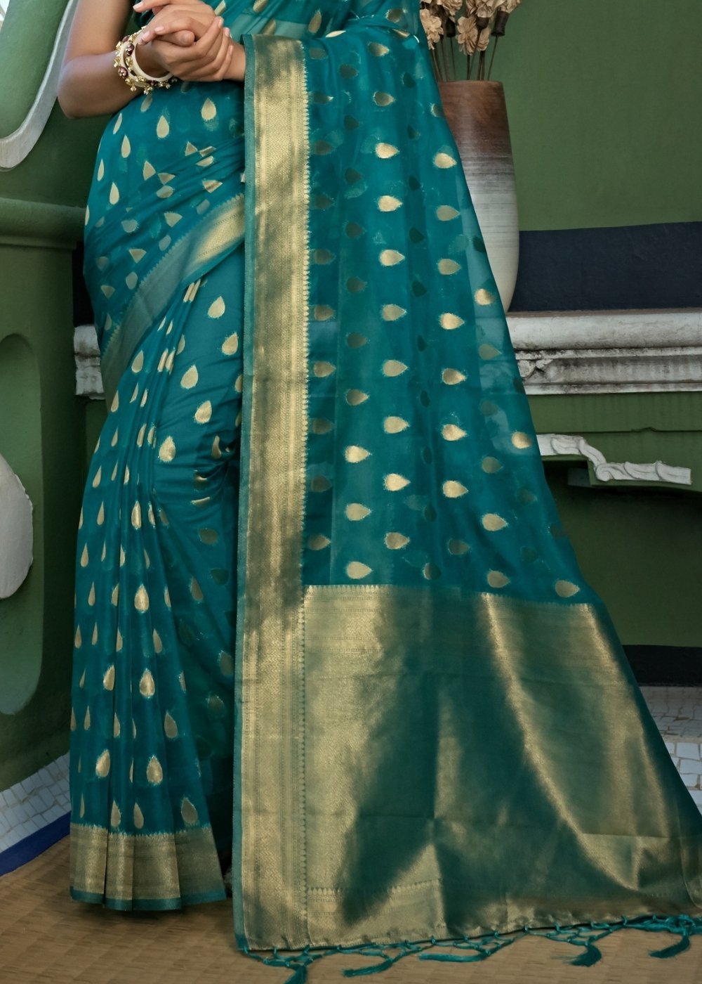 Buy MySilkLove Tiber Blue Organza Silk Saree Online