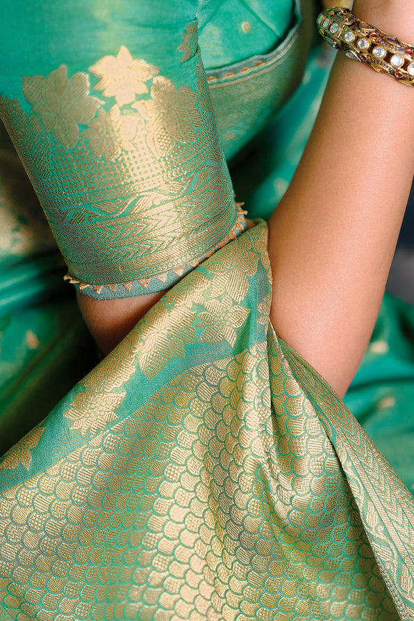 Buy MySilkLove Polished Green Zari Woven Banarasi Saree Online