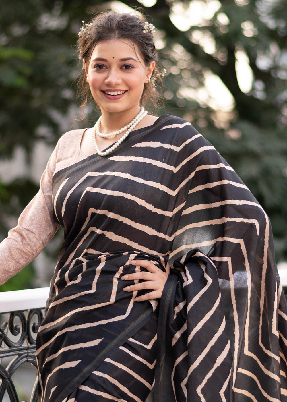 Buy MySilkLove Tuna Black Digital Printed Soft Silk Saree Online