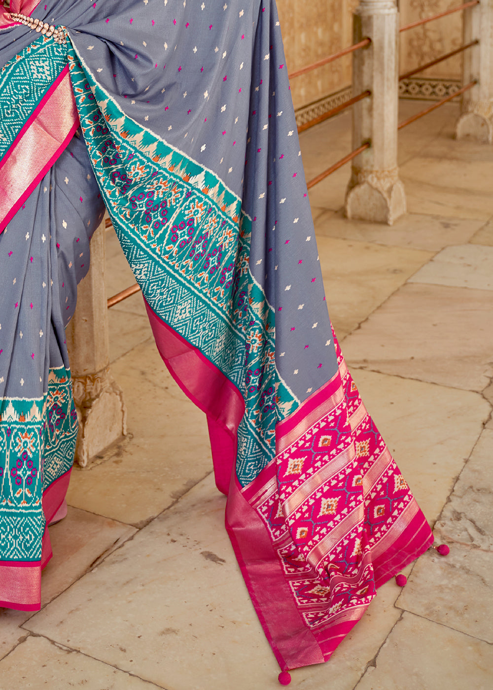 Buy MySilkLove Waterloo Blue and Pink Cotton Patola Printed Saree Online