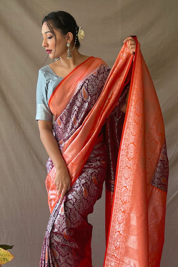 Buy MySilkLove Ferra Purple and Red Kanjivaram Silk Saree Online