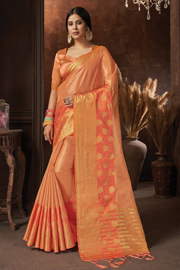 Buy MySilkLove Apricot Orange Organza Saree Online