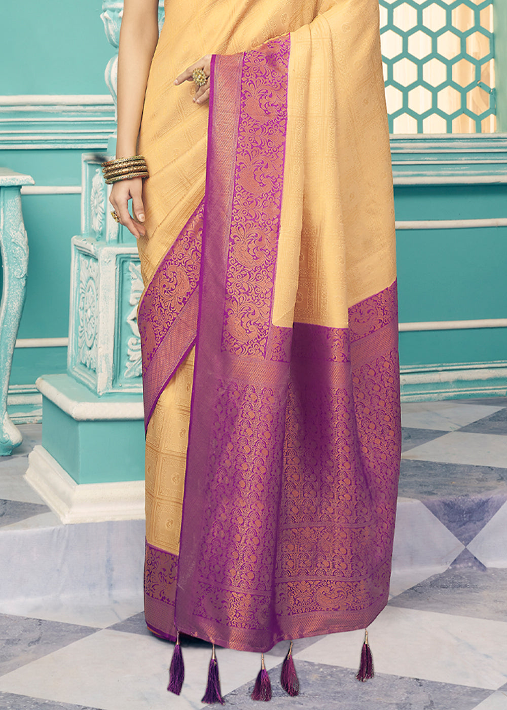 Buy MySilkLove Salomie Yellow and Purple kanjivaram saree Online