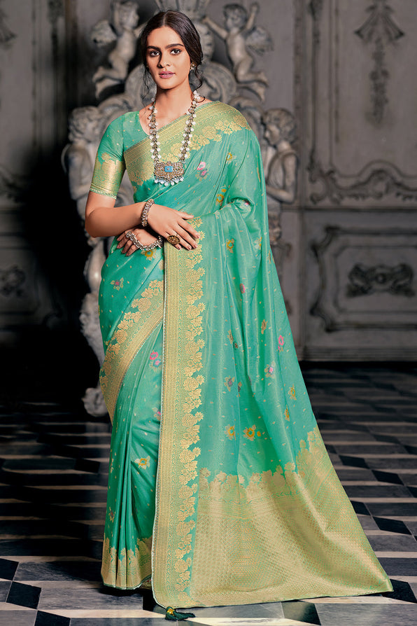 Buy MySilkLove Polished Green Zari Woven Banarasi Saree Online