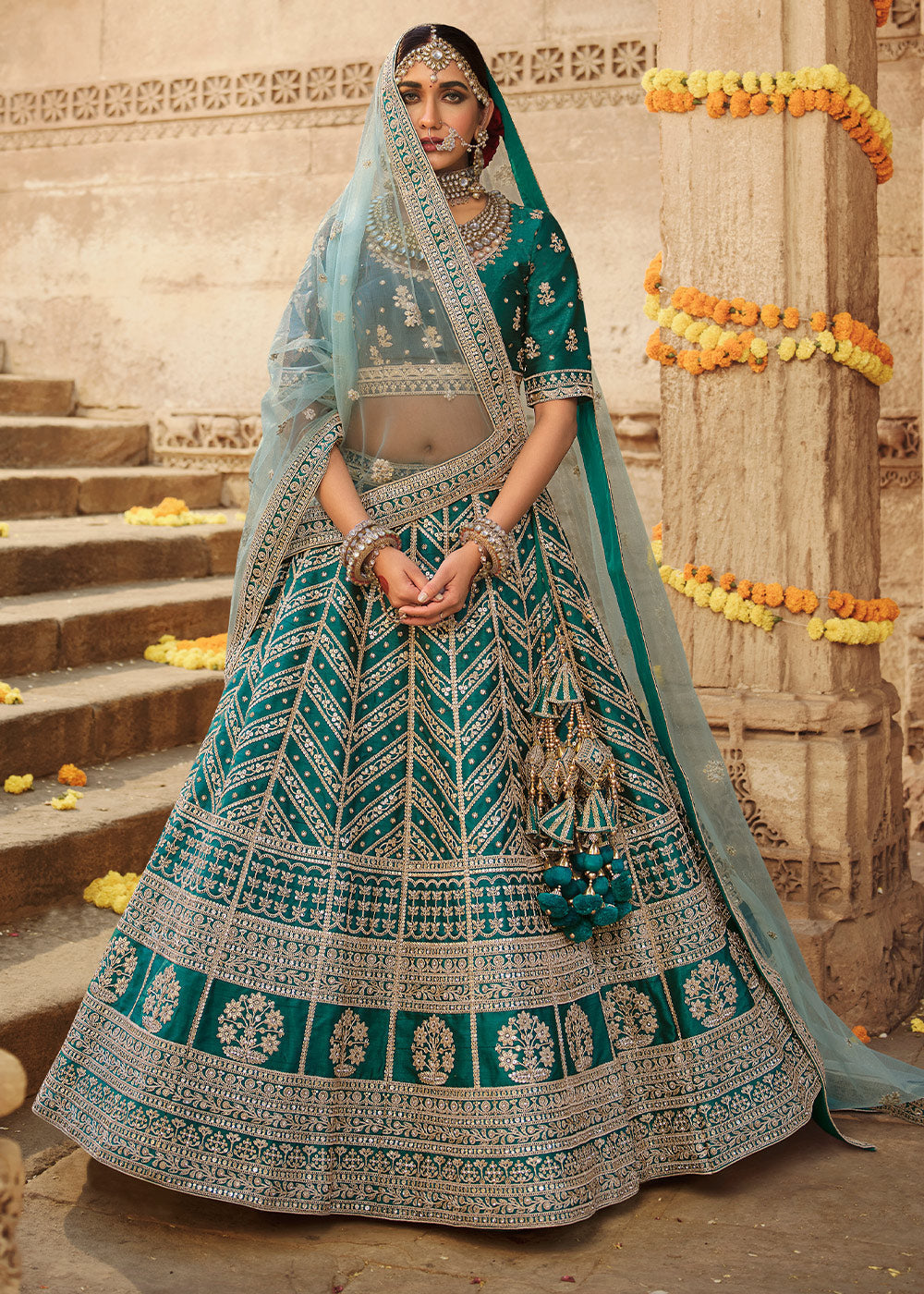 Buy MySilkLove Corduroy Blue Silk Lehenga Choli With Heavy Zari Embroidery Online