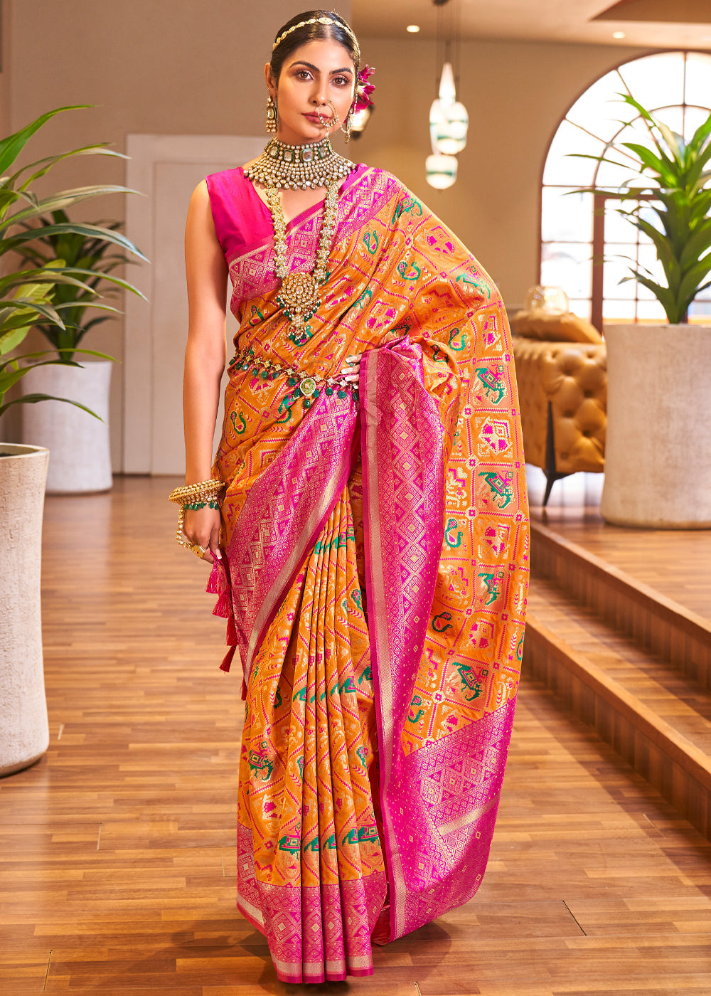 Buy MySilkLove Texas Rose Orange Woven Banarasi Patola Silk Saree Online