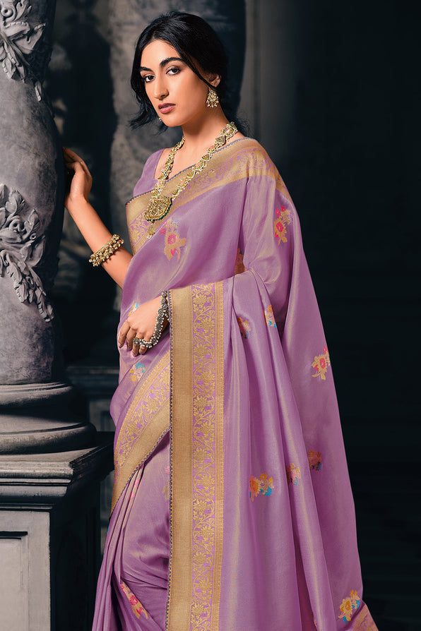 Buy MySilkLove Razzmic Purple Zari Woven Banarasi Saree Online