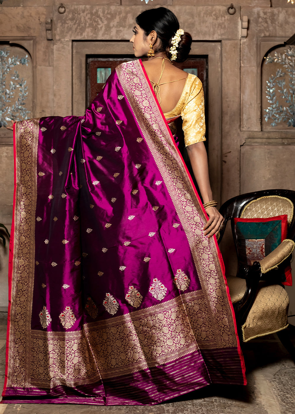 Buy MySilkLove Royal Purple Hand Woven Katan Pure Silk Saree Online