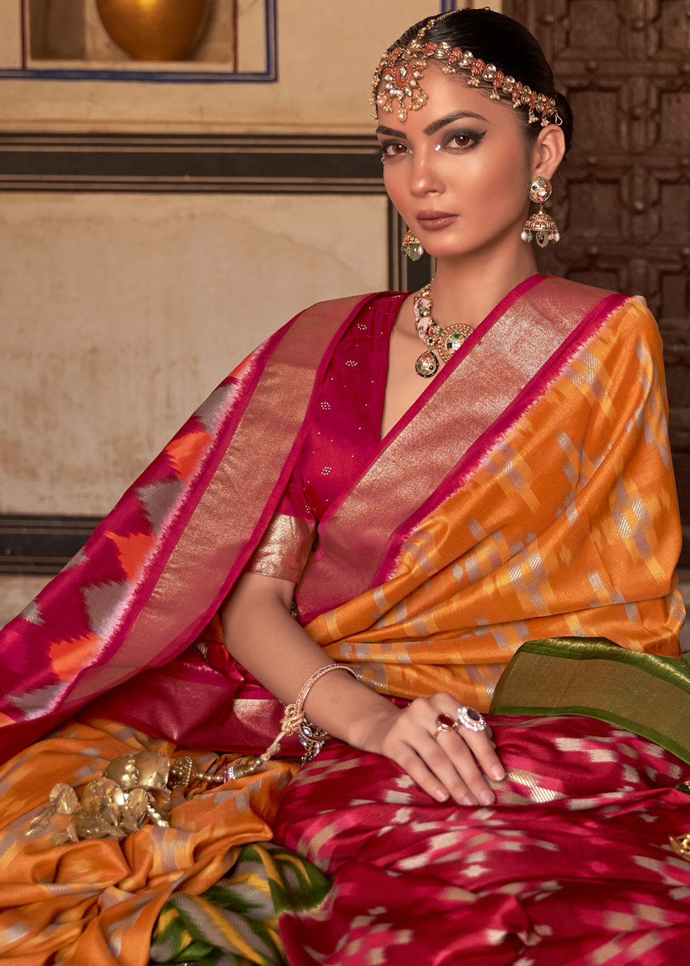 MySilkLove My Sin Orange and Red Printed Patola Silk Saree