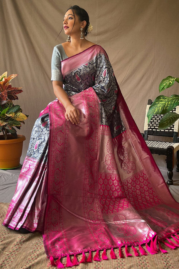 Buy MySilkLove Opal Blue and Pink Kanjivaram Silk Saree Online