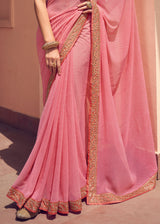 Petite Pink Lehriya Print Georgette Saree With Embroidered Blouse