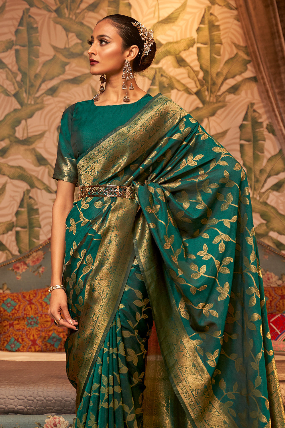 Buy MySilkLove Deep Sea Green Zari Woven Kanjivaram Silk Saree Online