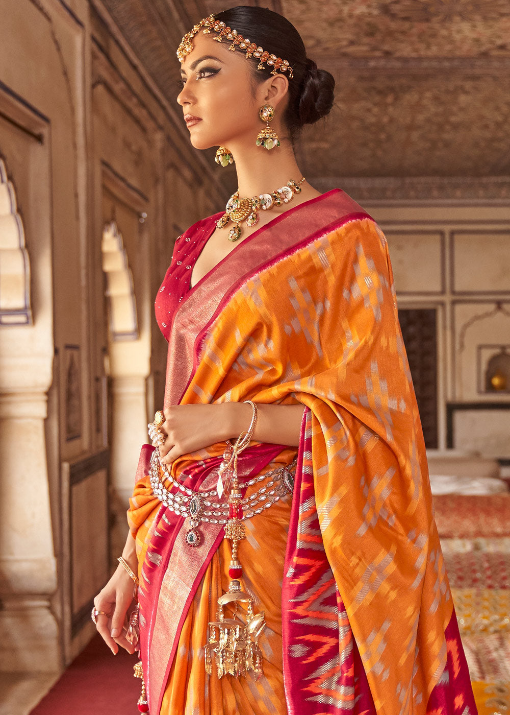 Buy MySilkLove My Sin Orange and Red Printed Patola Silk Saree Online