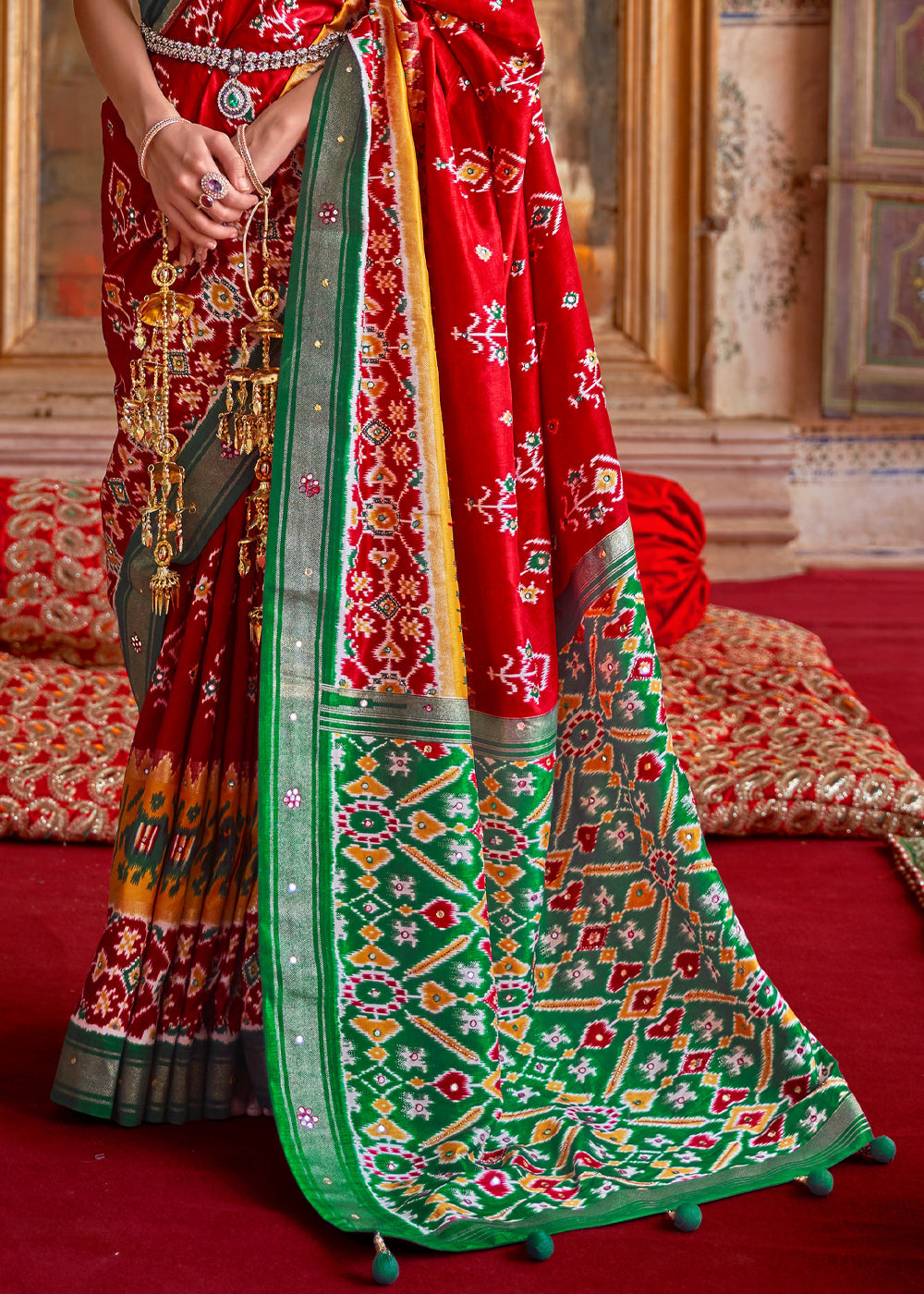 Buy MySilkLove Mahogany Red and Green Woven Patola Silk Saree Online