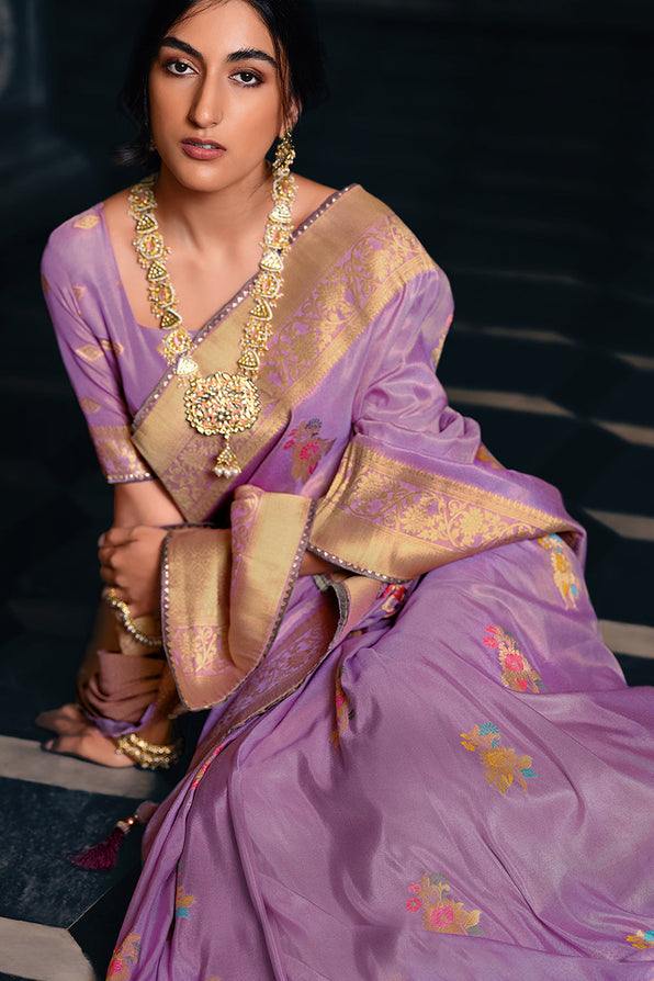 Buy MySilkLove Razzmic Purple Zari Woven Banarasi Saree Online