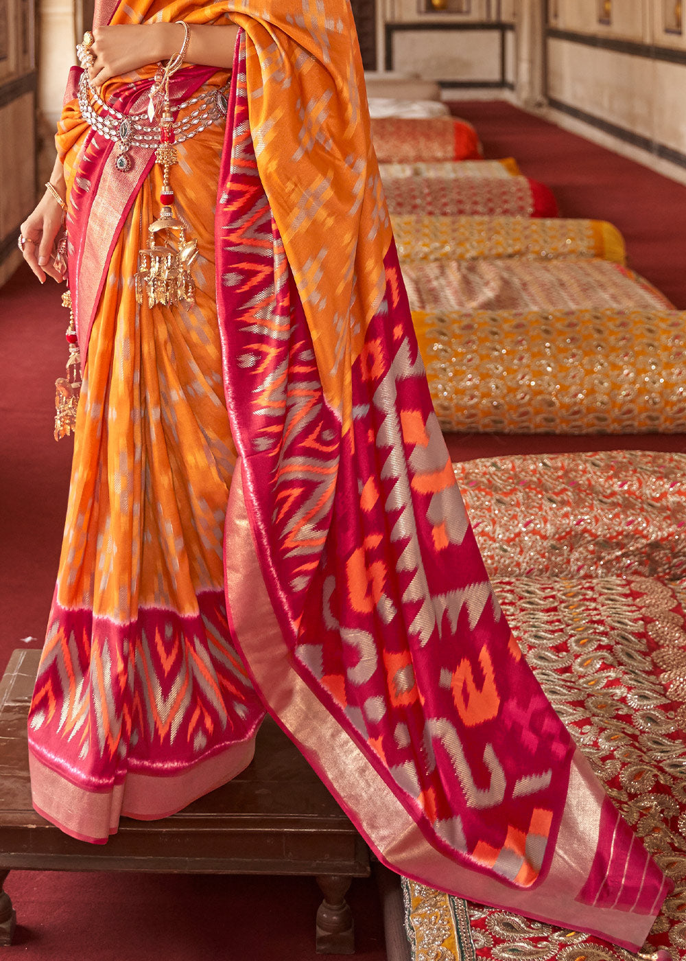 Buy MySilkLove My Sin Orange and Red Printed Patola Silk Saree Online