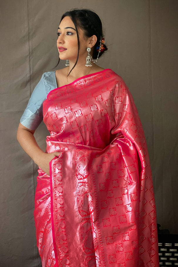 Buy MySilkLove Burnt Sienna Pink Kanjivaram Silk Saree Online