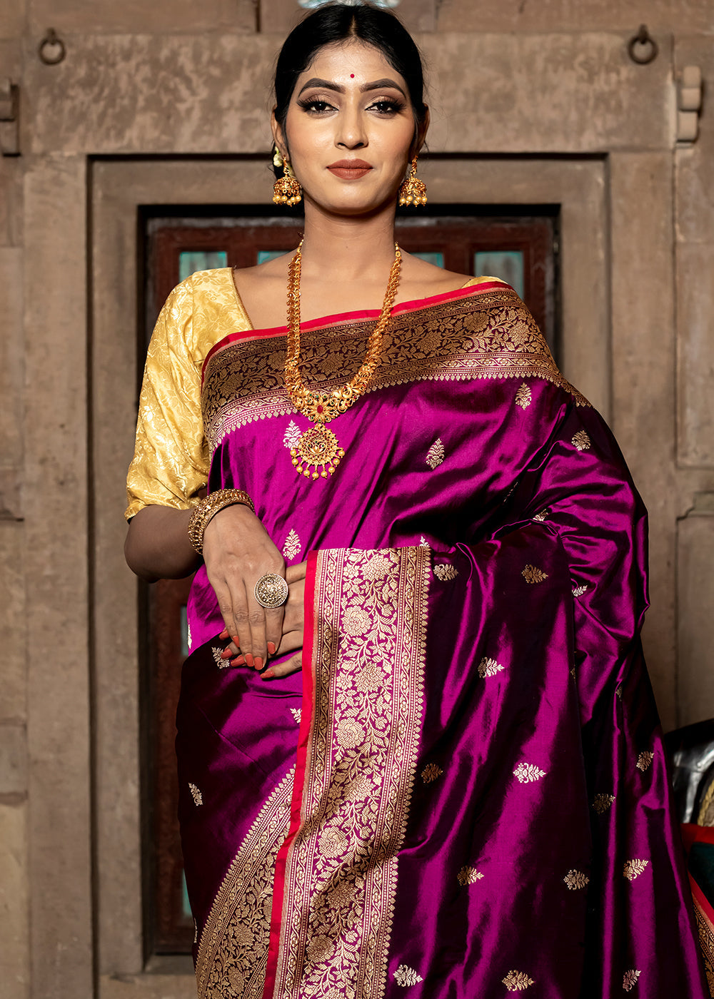 Buy MySilkLove Royal Purple Hand Woven Katan Pure Silk Saree Online