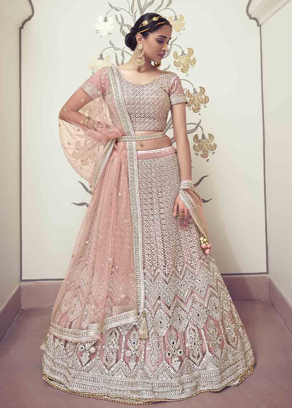 Buy MySilkLove Tuft Bush Pink Net Lehenga Choli Online