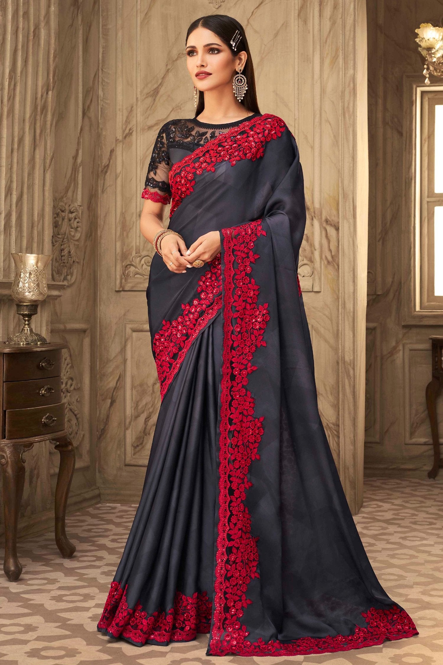 Buy MySilkLove Blackcurrant Designer Silk Saree Online