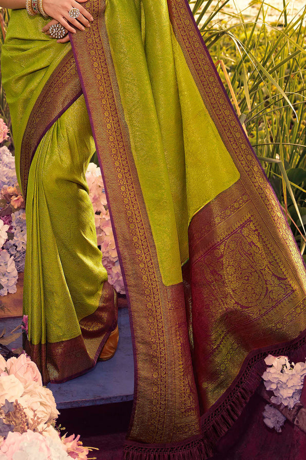 Buy MySilkLove Hacienda Green and Purple Woven Kanjivaram Saree Online