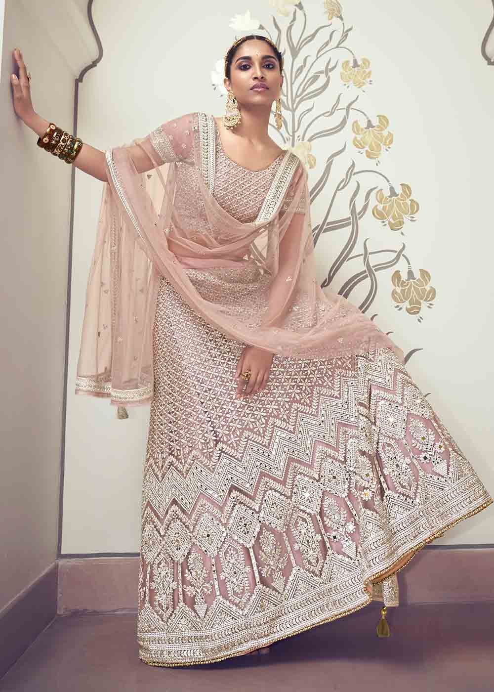 Buy MySilkLove Tuft Bush Pink Net Lehenga Choli Online