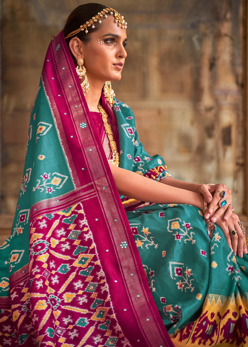 Buy MySilkLove Spectra Blue and PInk Woven Patola Silk Saree Online