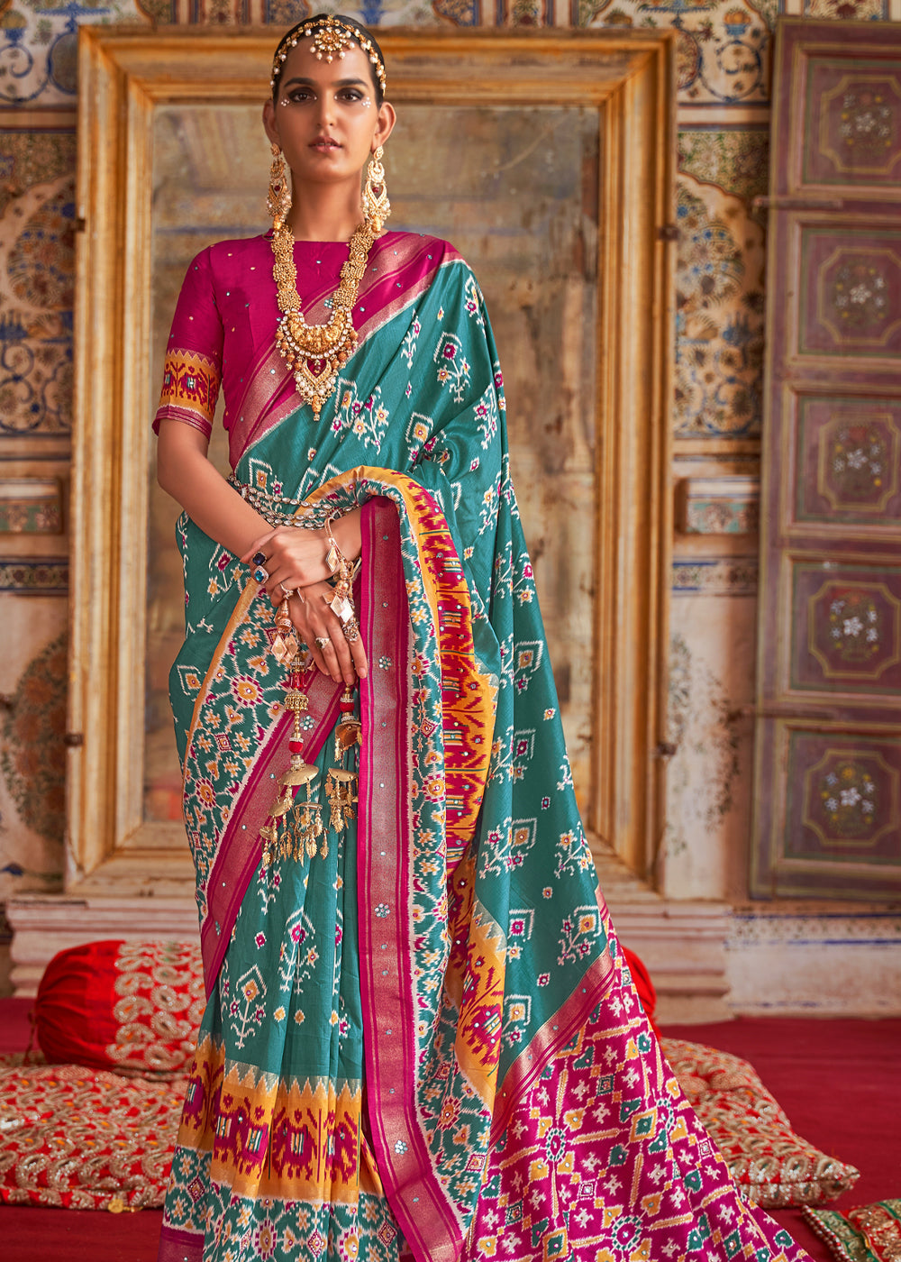 Buy MySilkLove Spectra Blue and PInk Woven Patola Silk Saree Online