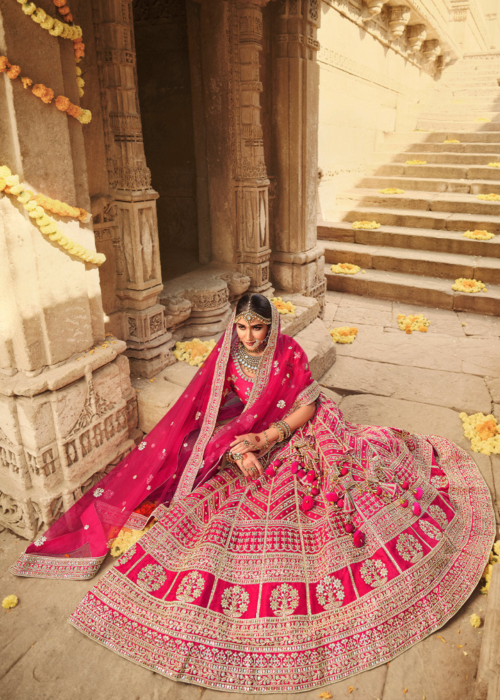 Buy MySilkLove Scarlet Pink  Silk Lehenga Choli With Heavy Zari Embroidery Online