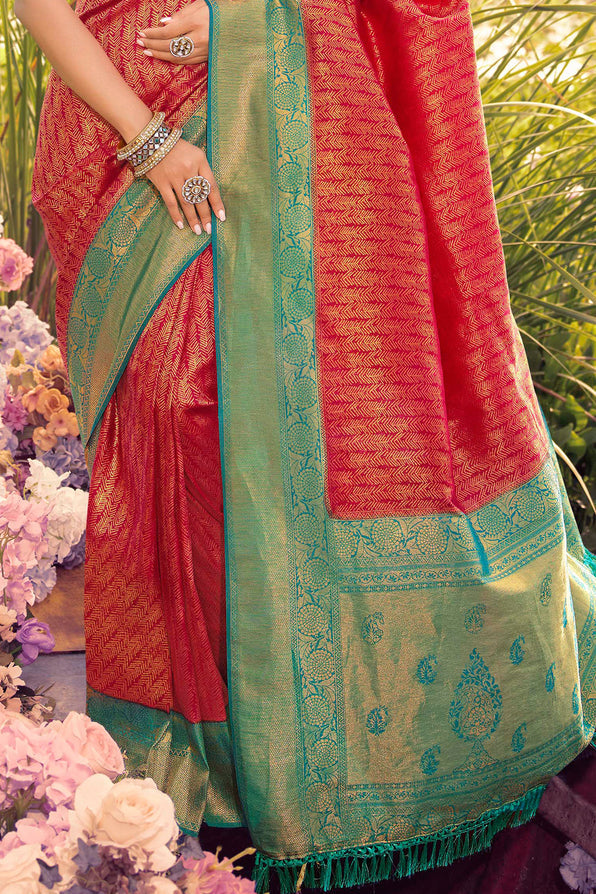 Buy MySilkLove Crail Pink and Blue Woven Kanjivaram Saree Online