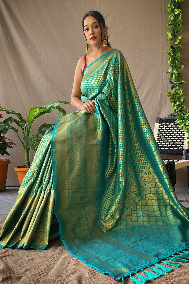 MySilkLove Amazon Green Kanjivaram Silk Saree