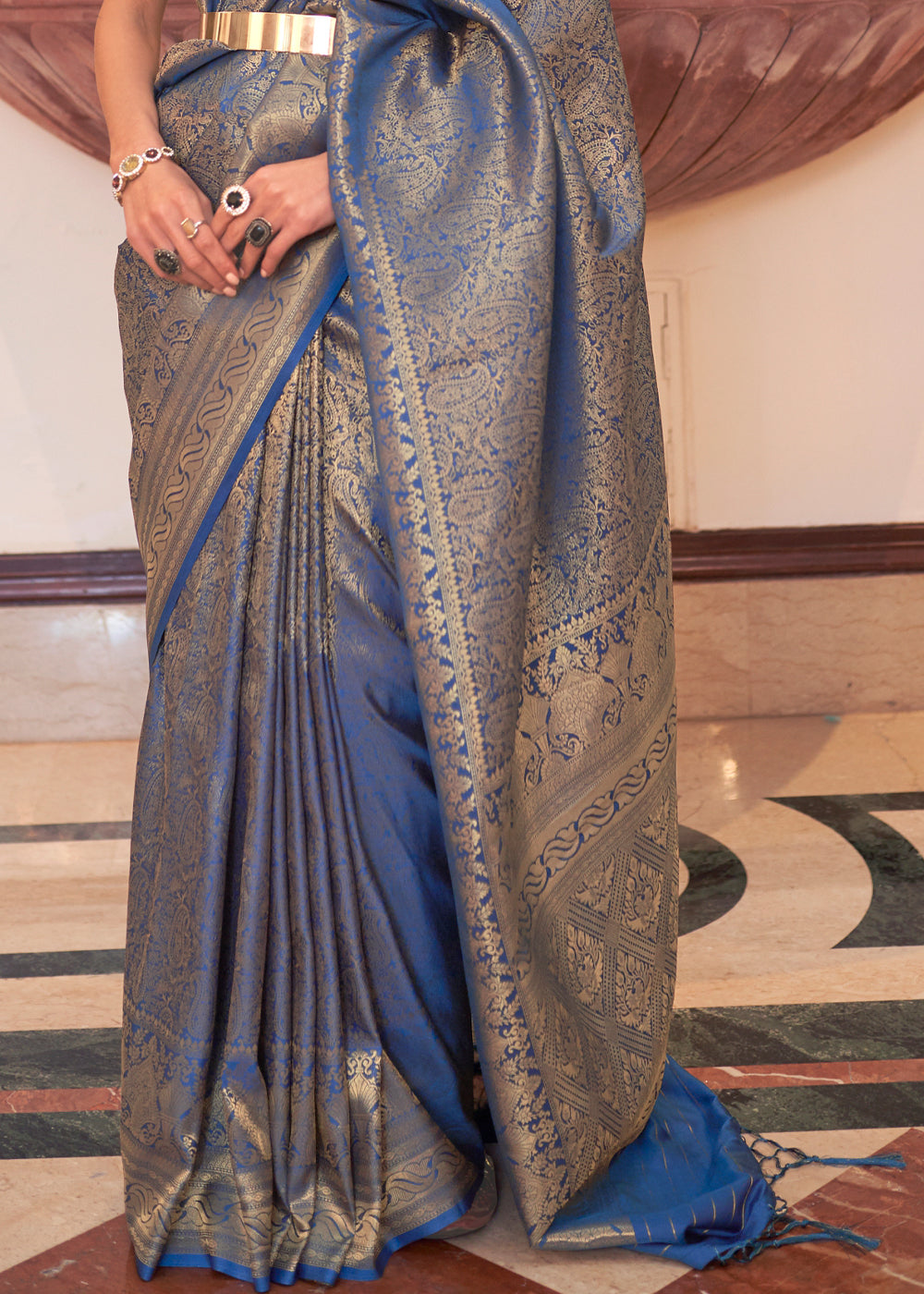 Buy MySilkLove Bdazzled Blue Woven Kanjivaram Silk Saree Online