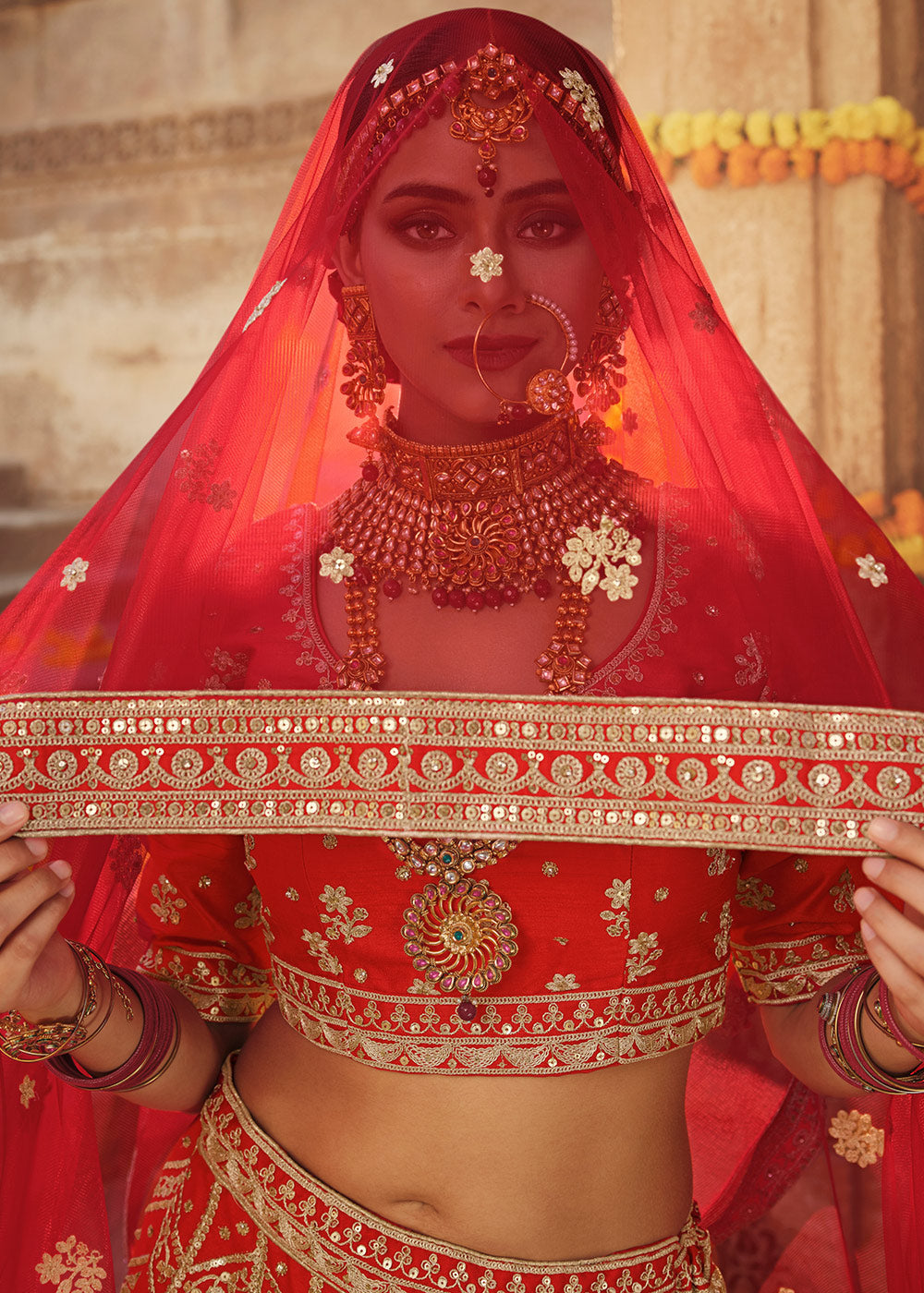 Buy MySilkLove Crimson Red Silk Lehenga Choli With Heavy Zari Embroidery Online