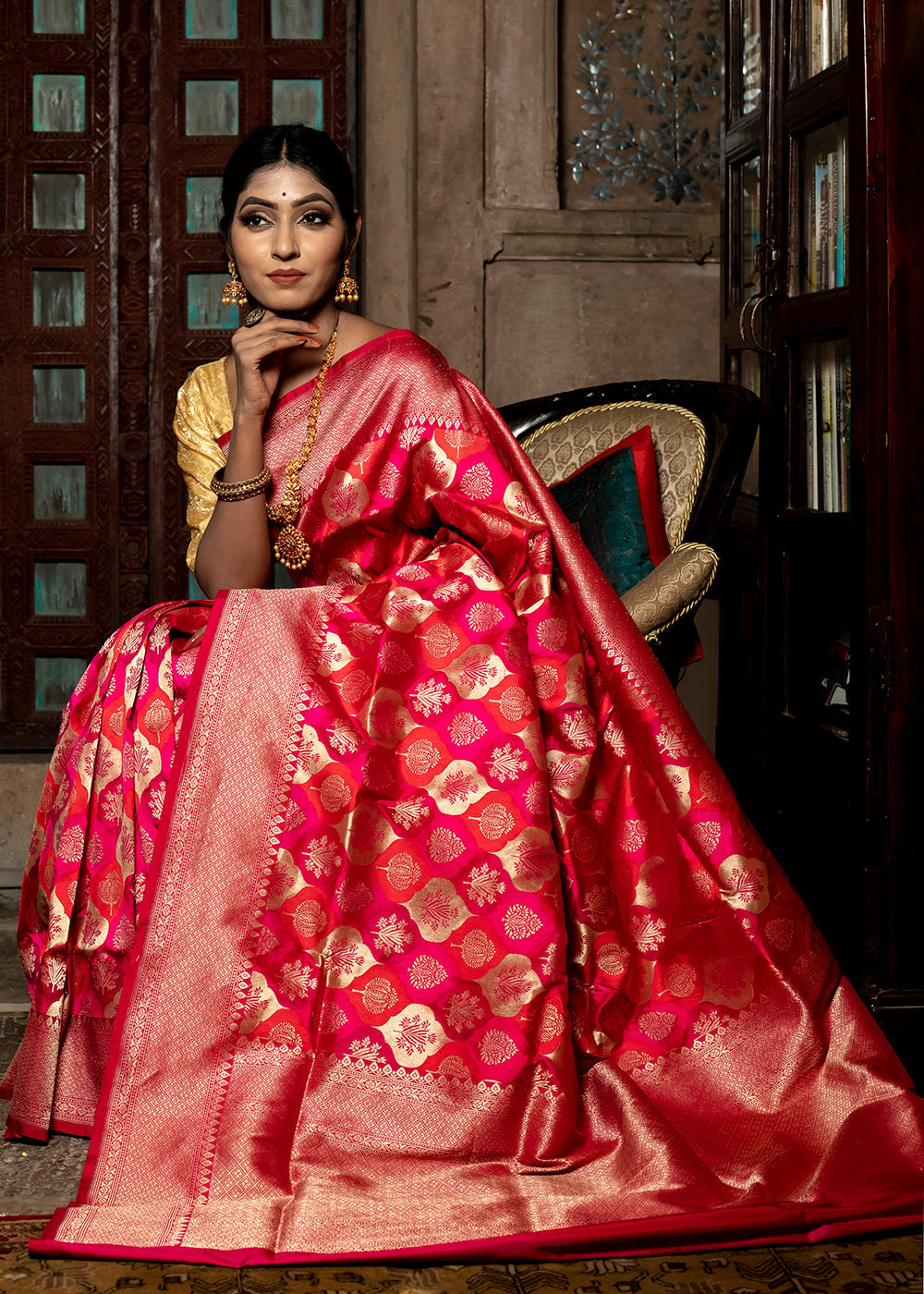 Buy MySilkLove Radical Red  Hand Woven Katan Pure Silk Saree Online