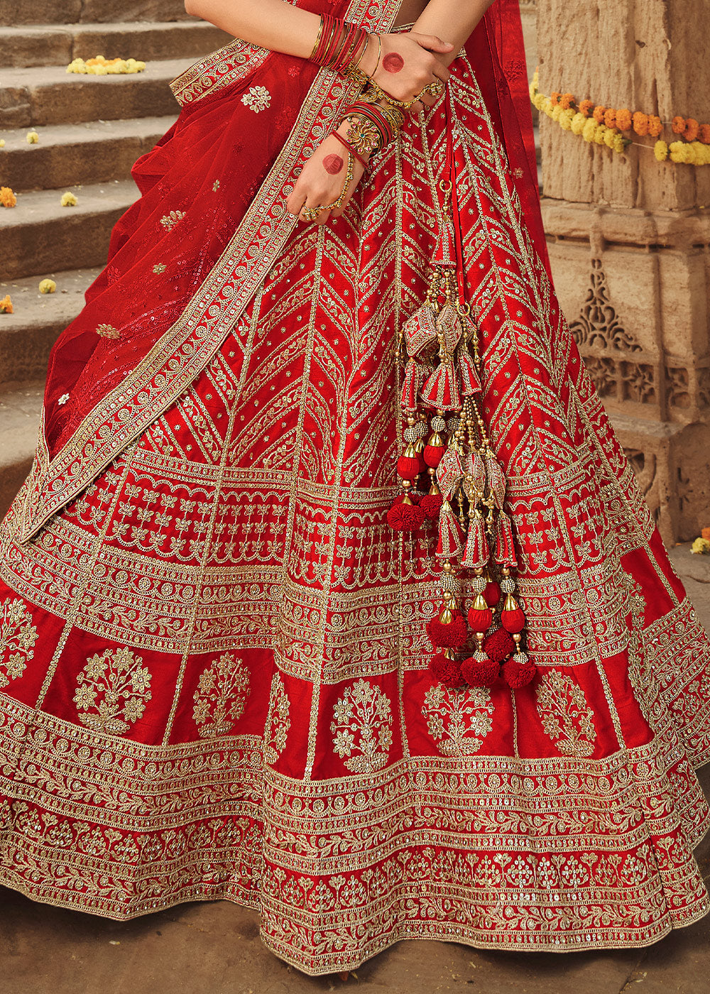 Buy MySilkLove Crimson Red Silk Lehenga Choli With Heavy Zari Embroidery Online