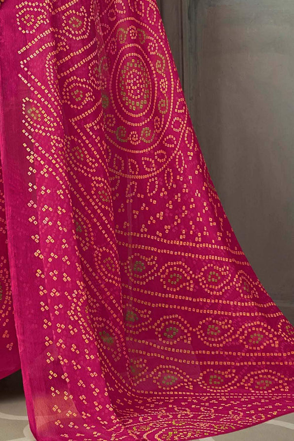 Buy MySilkLove Shimmer Pink Chiffon Bandhani Printed Saree Online