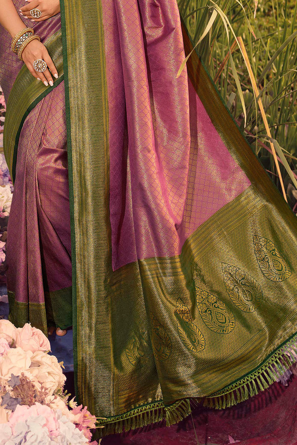 Buy MySilkLove Cadlic Purple and Green Woven Kanjivaram Saree Online