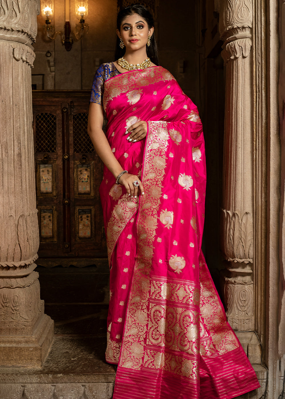 Buy MySilkLove Winter Pink Hand Woven Katan Pure Silk Saree Online