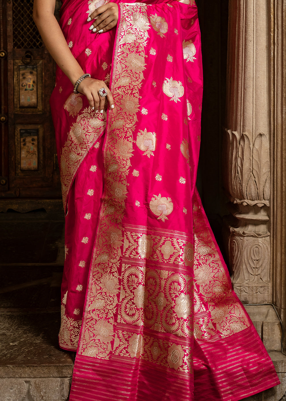 Buy MySilkLove Winter Pink Hand Woven Katan Pure Silk Saree Online