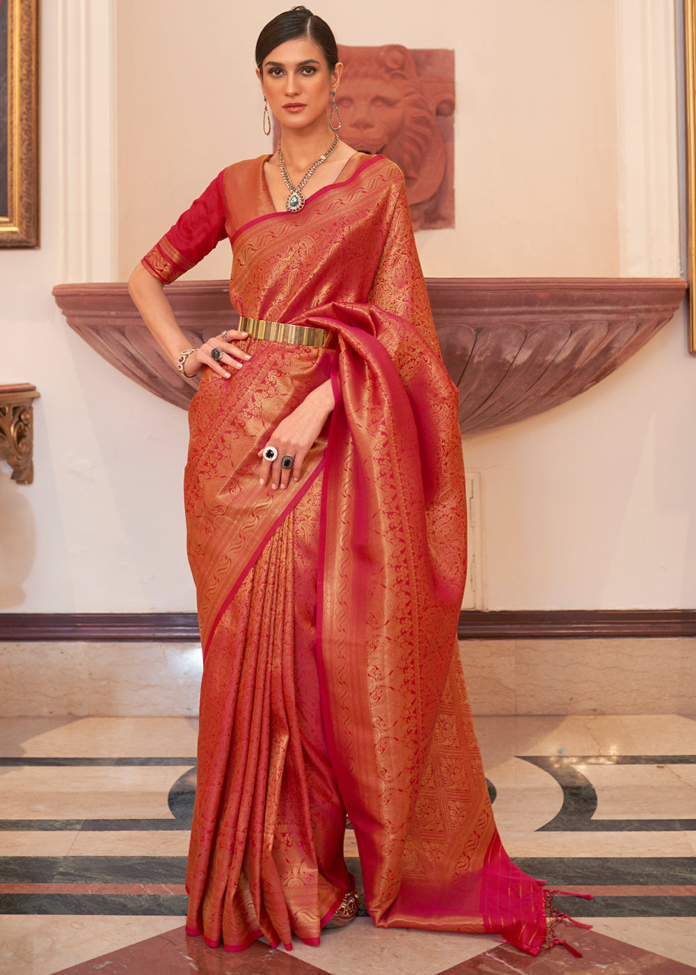 Buy MySilkLove Jasper Red Woven Kanjivaram Silk Saree Online