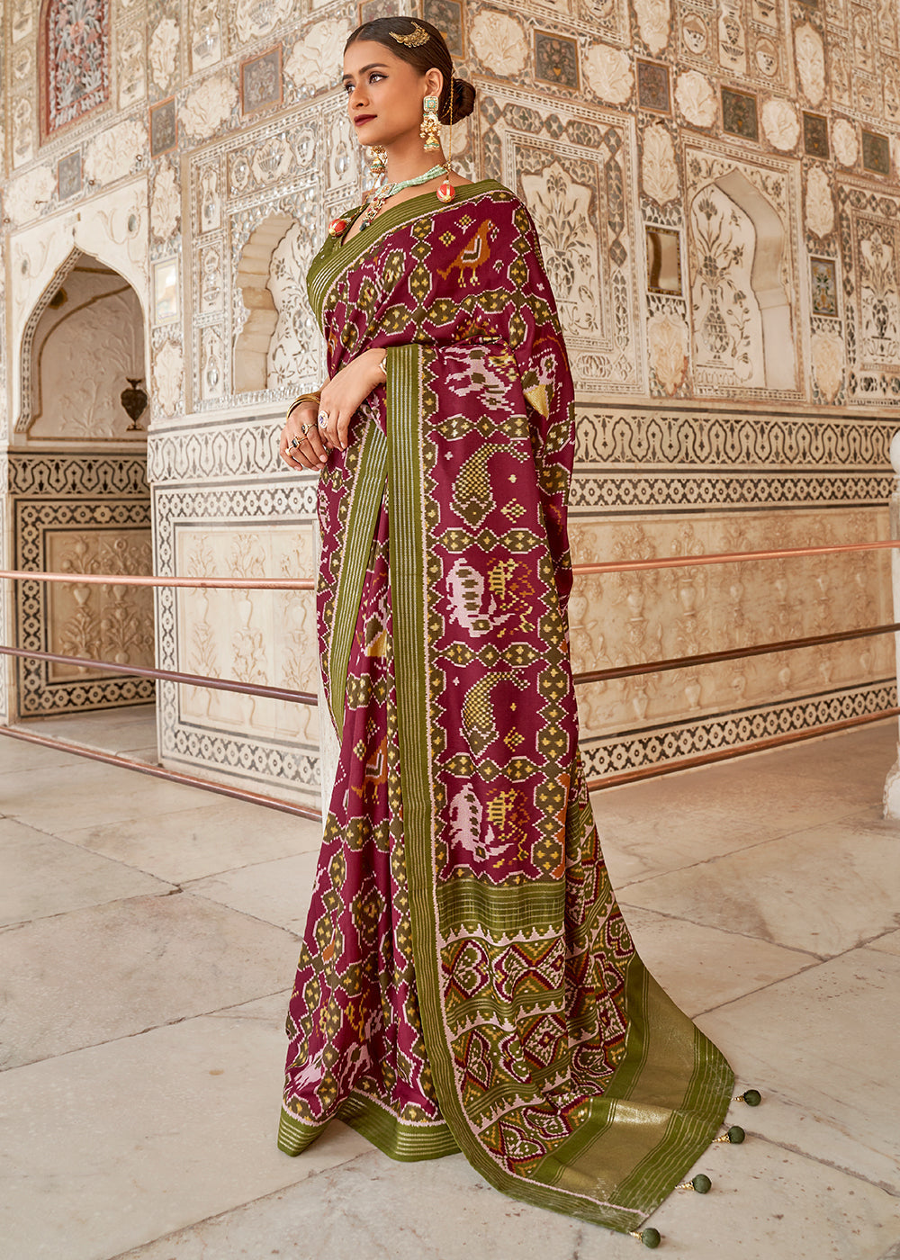 Buy MySilkLove Rust Purple and Green Cotton Patola Printed Saree Online