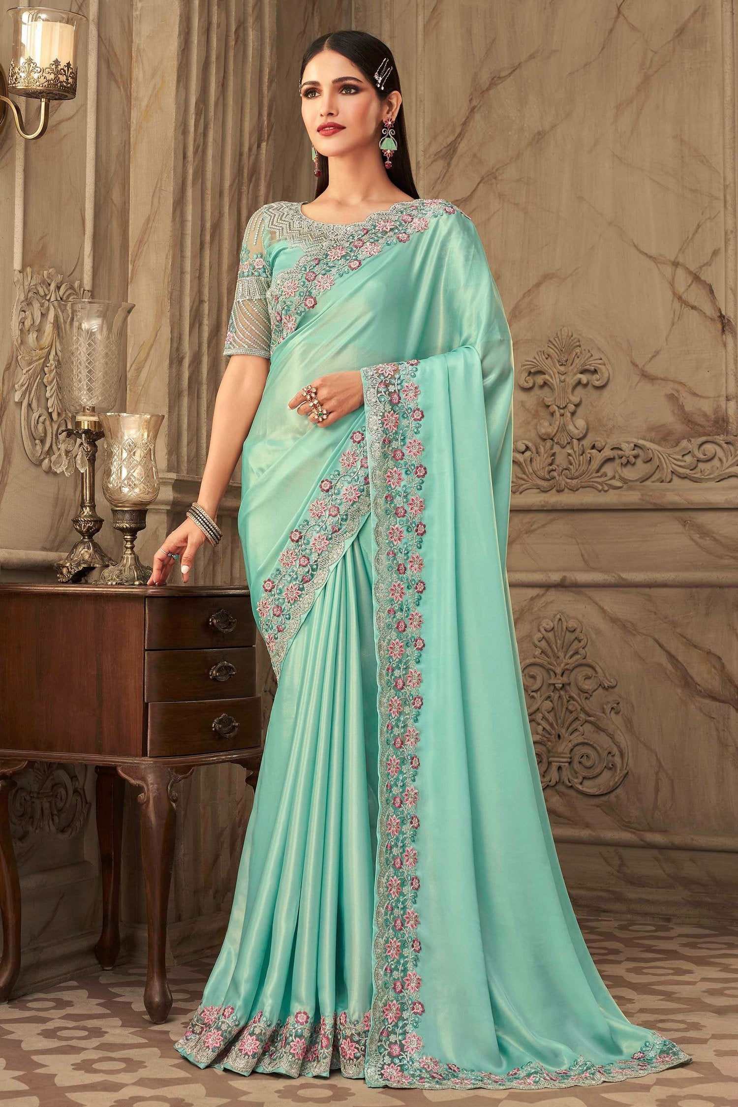 Buy MySilkLove Vista Blue Designer Silk Saree Online