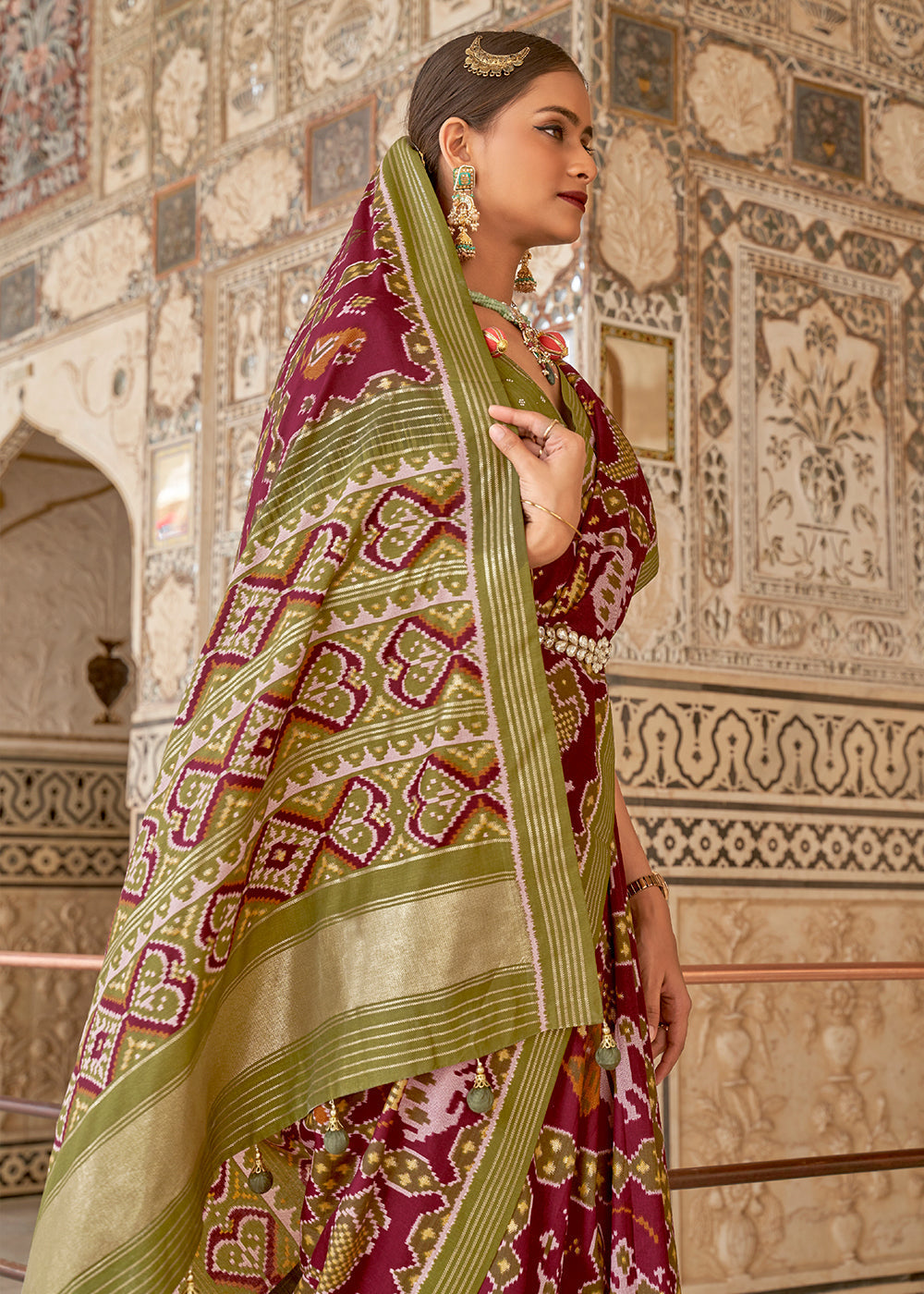 Buy MySilkLove Rust Purple and Green Cotton Patola Printed Saree Online