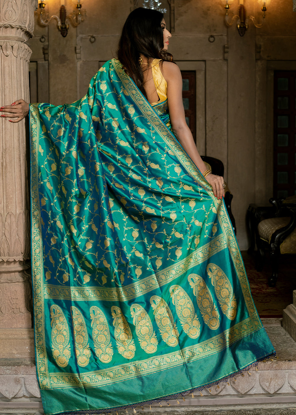 MySilkLove Persian Green Hand Woven Katan Pure Silk Saree